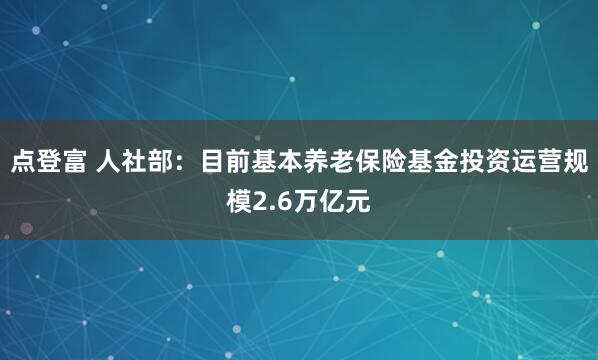 点登富 人社部：目前基本养老保险基金投资运营规模2.6万亿元